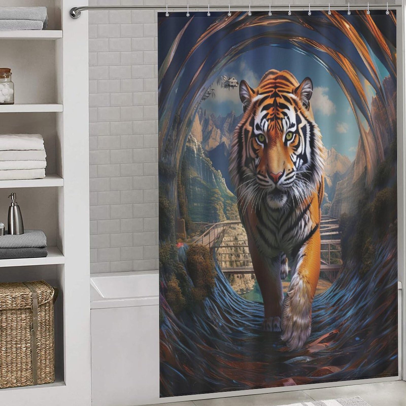 Rideau de douche tigre en tissu haut de gamme imperméable 152x183 cm pour baignoire élégante