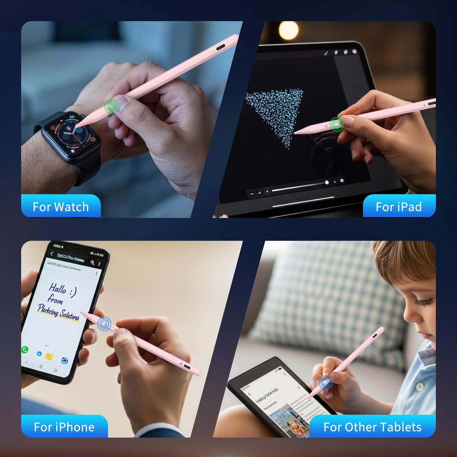 Lápiz capacitivo universal para iPhone, 2 lápices capacitivos de carga rápida para iPad | Compatible con iPhone, Apple iPad Pro Air Mini, Android, tablet, todas las pantallas táctiles, color rosa