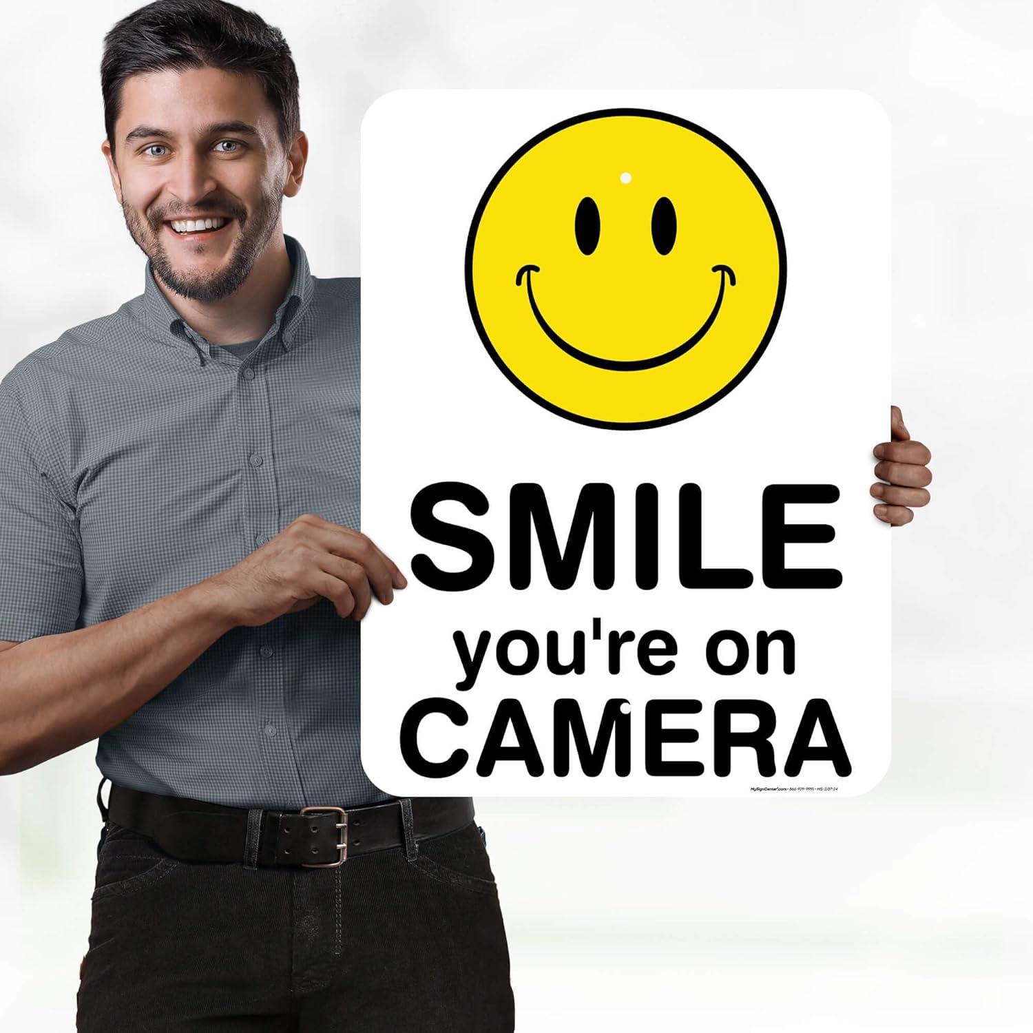 Smile You're On Camera Sign, 18"x24" .063 Aluminum, Indoor/Outdoor Use, USA MADE By My Sign Center