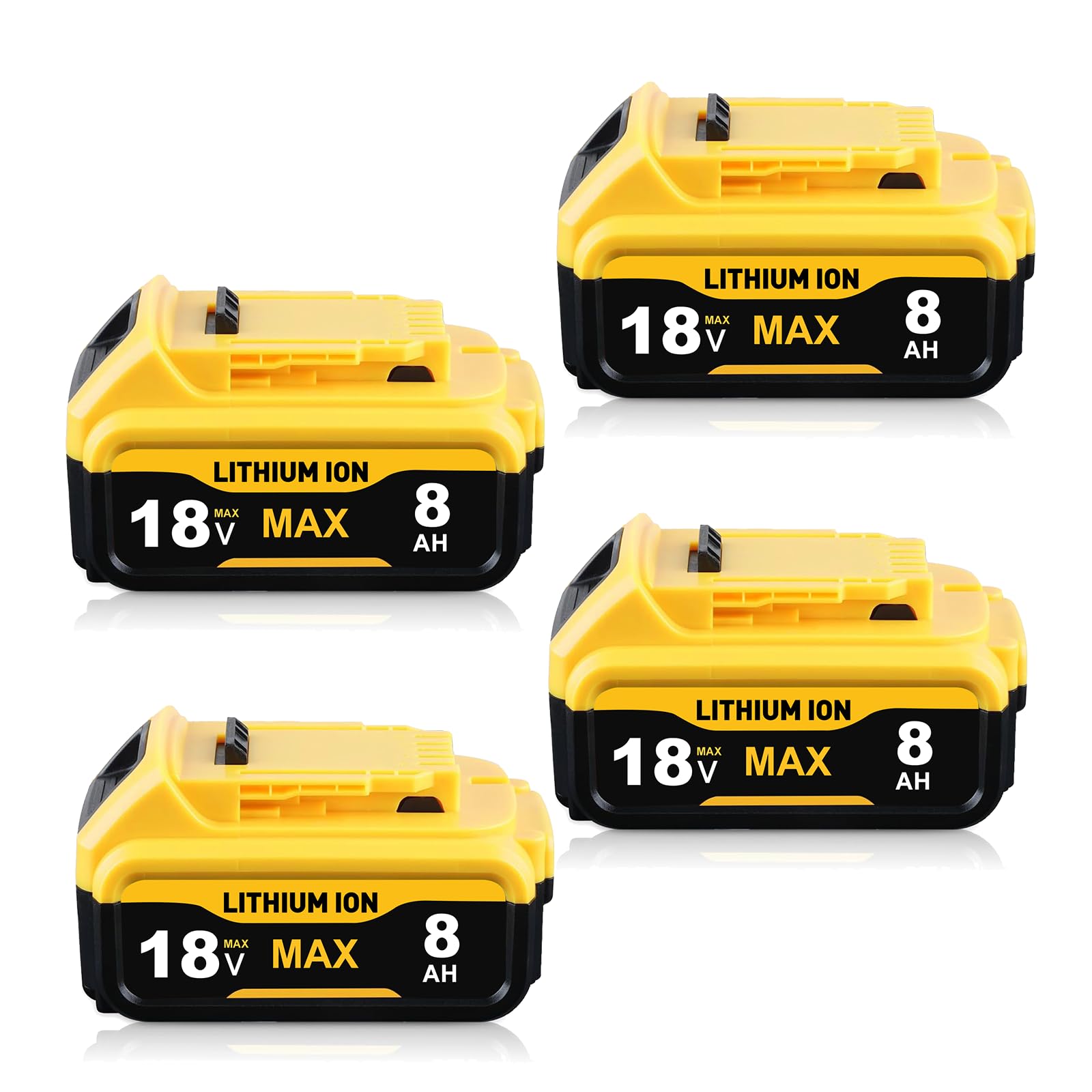 4 Pack 8.0Ah Replacement for Dewalt 18V Battery