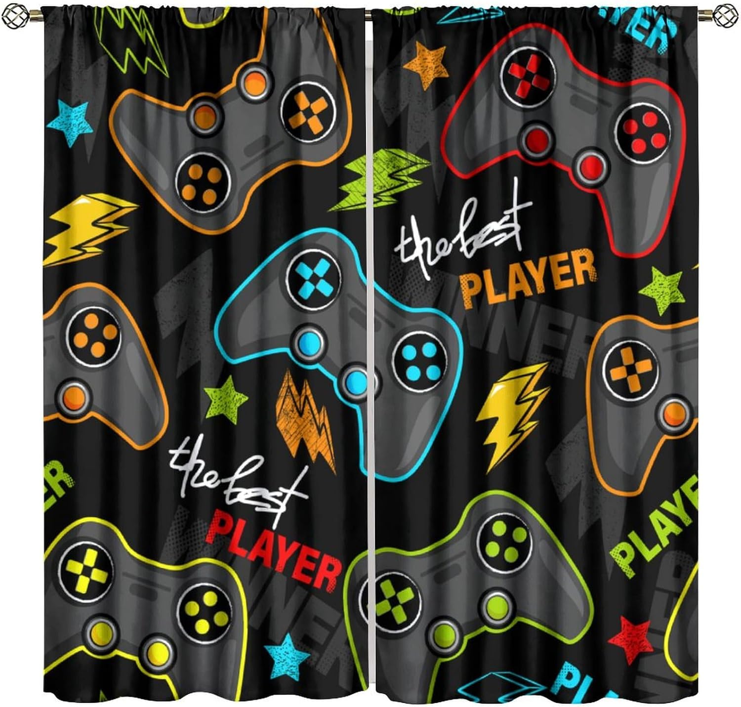 Gamer Gamepad Blackout Curtains, Colorful Gaming Controllers Print Window Treatments for Boys Kids Teens Bedroom Playroom 84" W X 84" L