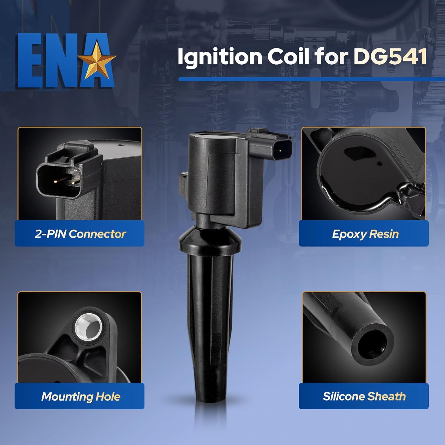 ENA Set of 4 Iridium Spark Plug and 4 Ignition Coil Pack 2010-2021 Compatible with Ford Lincoln Mercury Escape CMax Fusion Transit Connect MKZ Mariner Milan 2.0L 2.5L Replacement for FD505 SP530