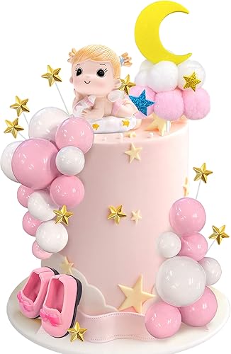 30 piezas de decoración rosa para tartas de bebé niña, decoración de pastel de bola rosa para baby shower, decoración de pastel de cumpleaños