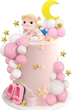 30PCS Pink Baby Girl Cake Decorations Its a Girl Cake Topper Pink Ball Cake Toppers for Baby Shower Birthday Cake Decoration
