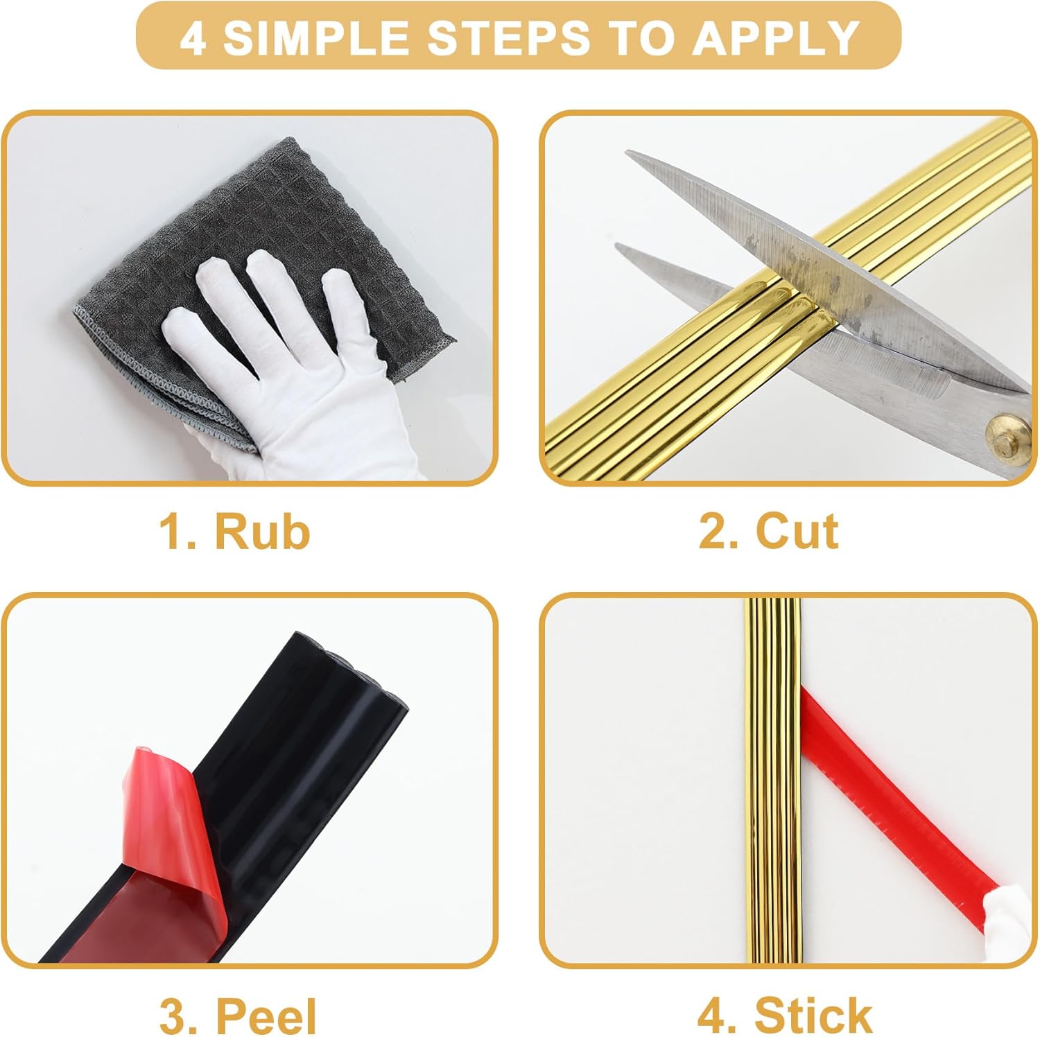 Glossy Gold Finish Wall Molding Trim, 196.8"L x 0.79"W Peel and Stick Corner Guards, Protection & Decoration for Countertops, Furniture Cabinets and Tables - Image 7