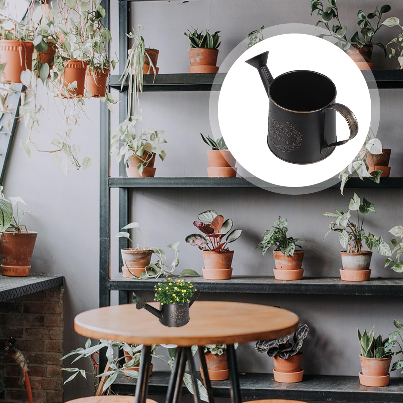 Milisten Arrosoir en métal avec bec verseur - Petit arrosoir galvanisé rustique avec poignée pour plantes d'intérieur ou d'extérieur - Noir