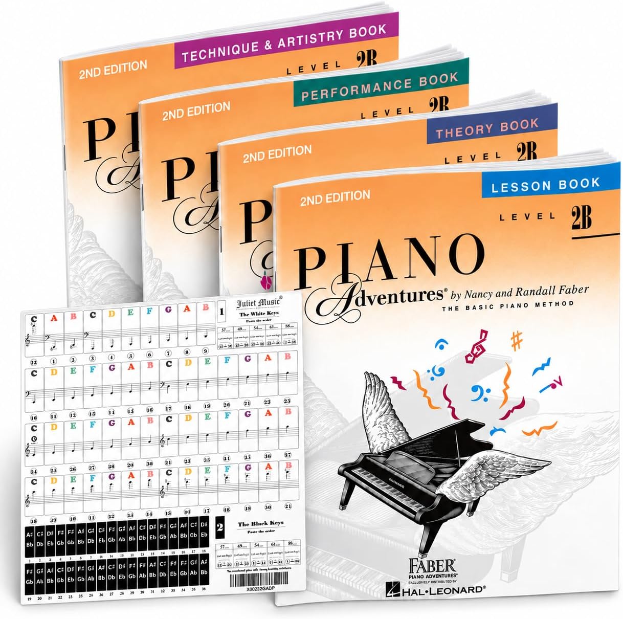 Piano Adventures Level 2B Learning Set By Nancy Faber - Lesson, Theory, Performance, Technique & Artistry Books & Juliet Music Piano Keys 88/61/54/49 Full Set Removable Sticker