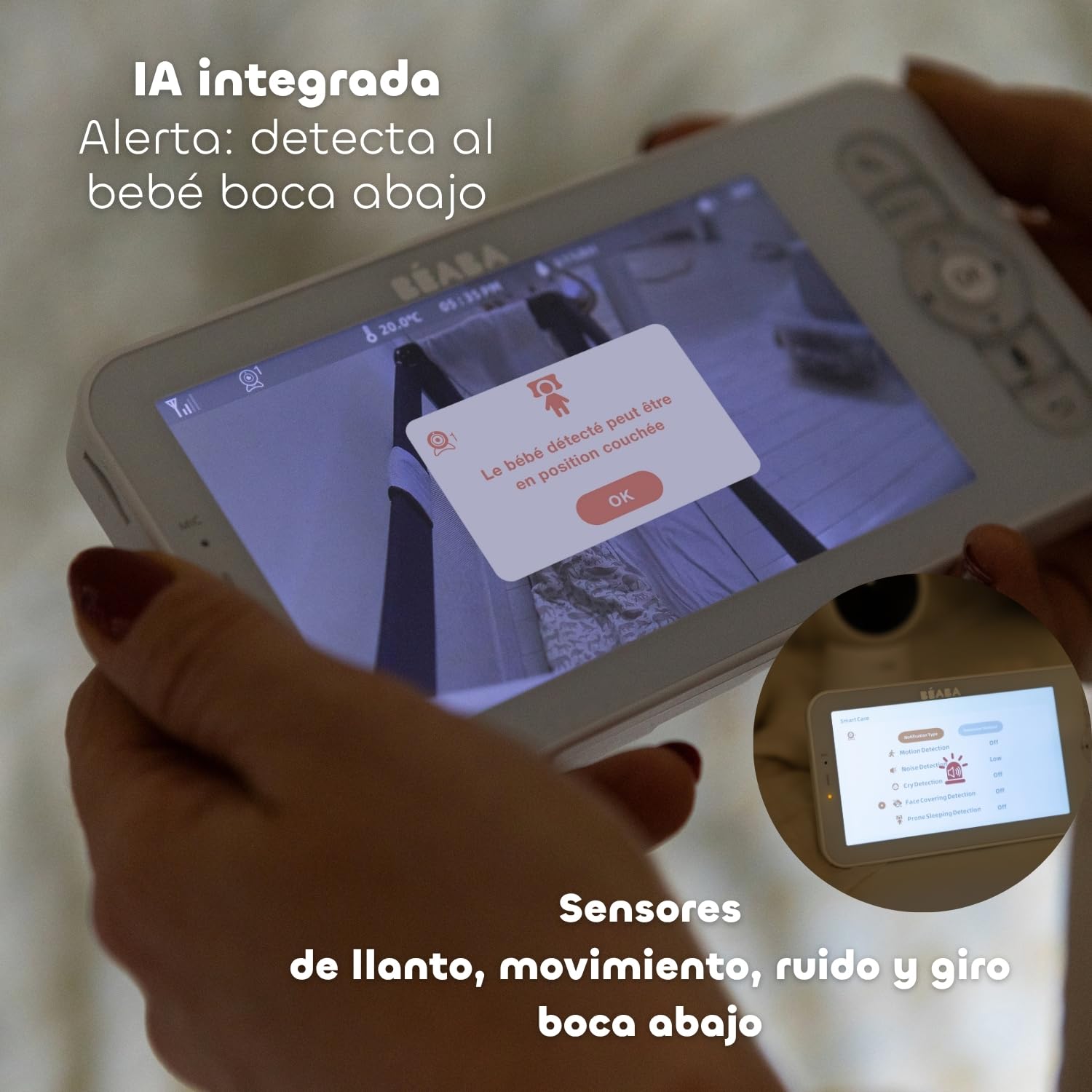 Béaba Zen Smart AI – Vigilabebés con Cámara De Video 3 En 1, Cámara 360° Full QHD 4MP, Pantalla HD 720p, App Móvil, IA Detección De Giro, Visión Nocturna, Luz Nocturna, Walkie Talkie, VOX, Blanco | Cámara 360° Full QHD 4MP, Pantalla HD 720p, IA Detección