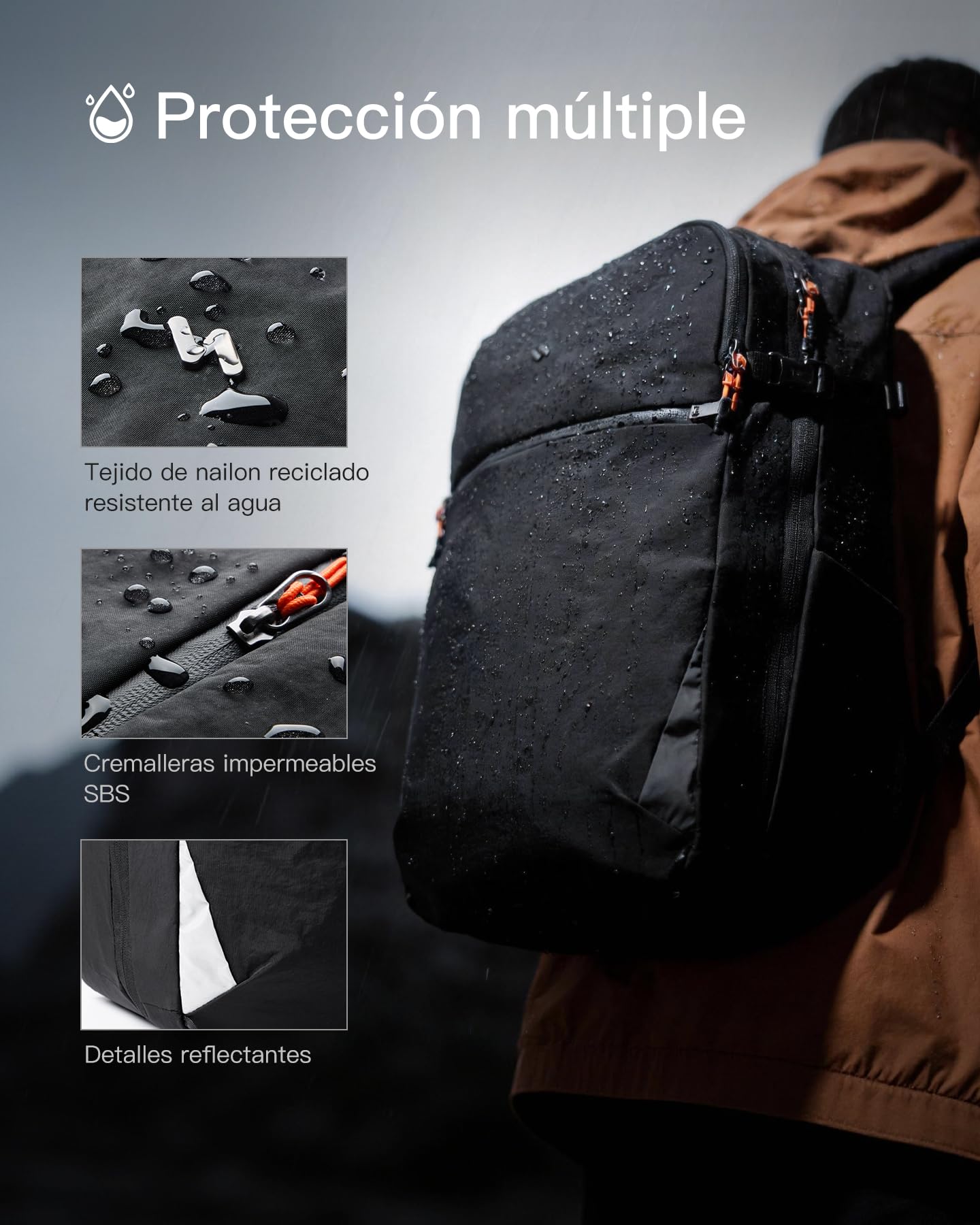 Inateck Mochila de viaje 38,5L de nailon reciclado, mochila de cabina para negocios con acceso rápido TSA, compatible con portátil de 15,6–16", sistema trasero ligero y transpirable