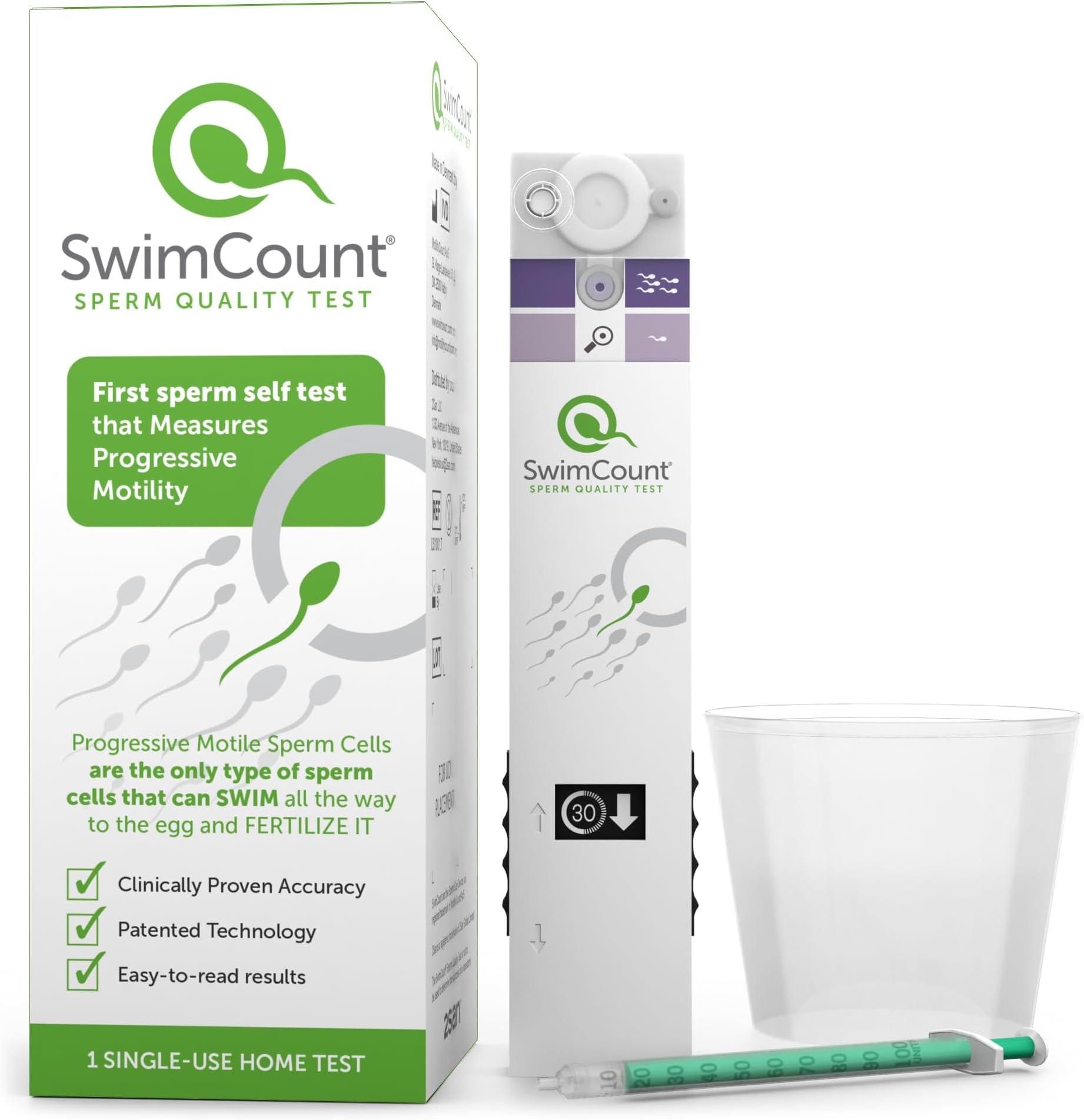 SwimCount At-Home Male Fertility Test, Measures Progressive Sperm Motility with High Sensitivity and Specificity, Discreet At-Home Results, Easy Sperm Quality Kit for Men