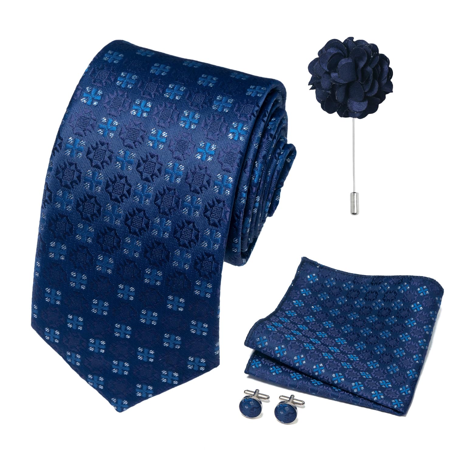 joy alice 70 Colors Ties Set Men Mixed Color Necktie Handkerchief Cufflinks Brooch 3.15 Formal