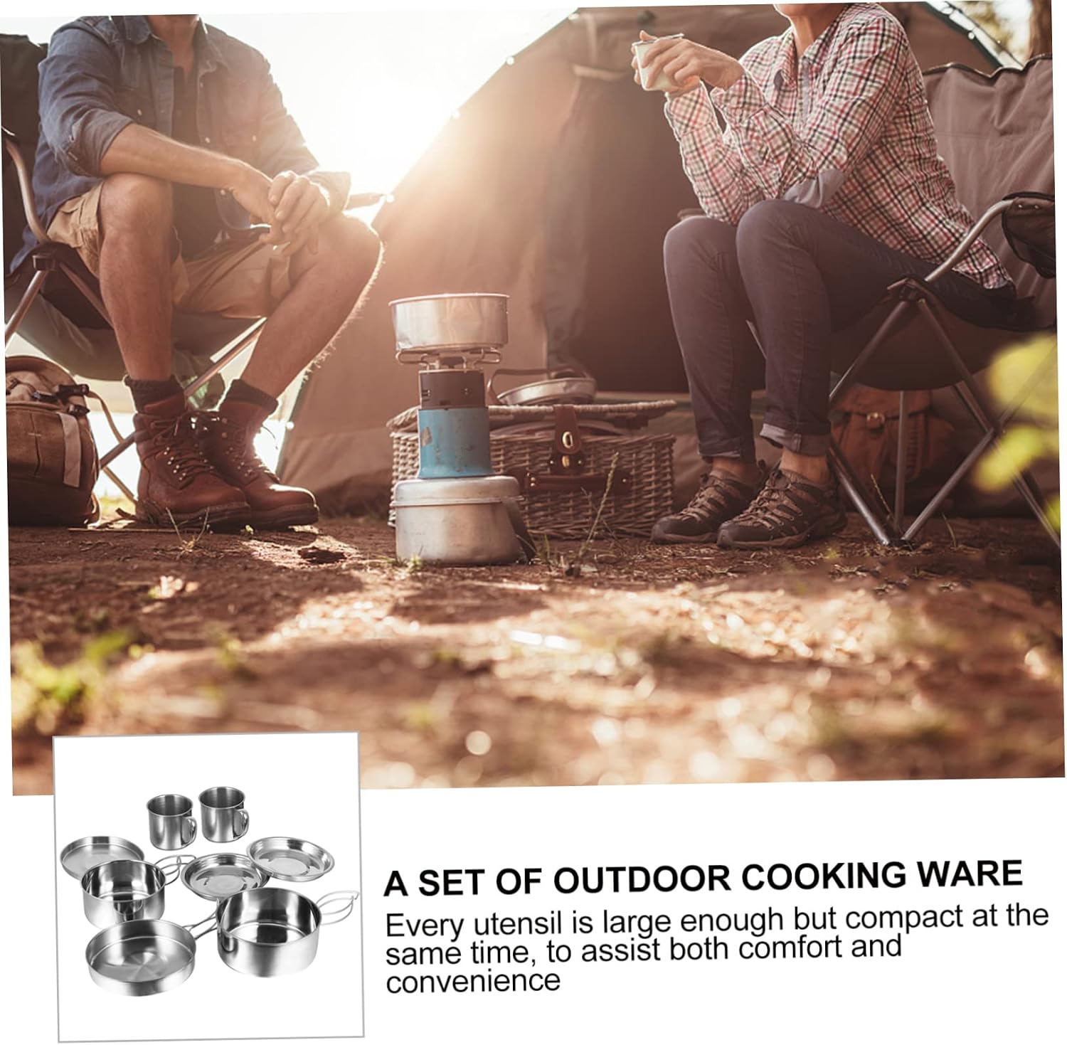 8pcs Portable Camping Pot Set Cookware Set for Outdoor Cooking Stove Top Picnic and Camping Supplies Quick Heat Design