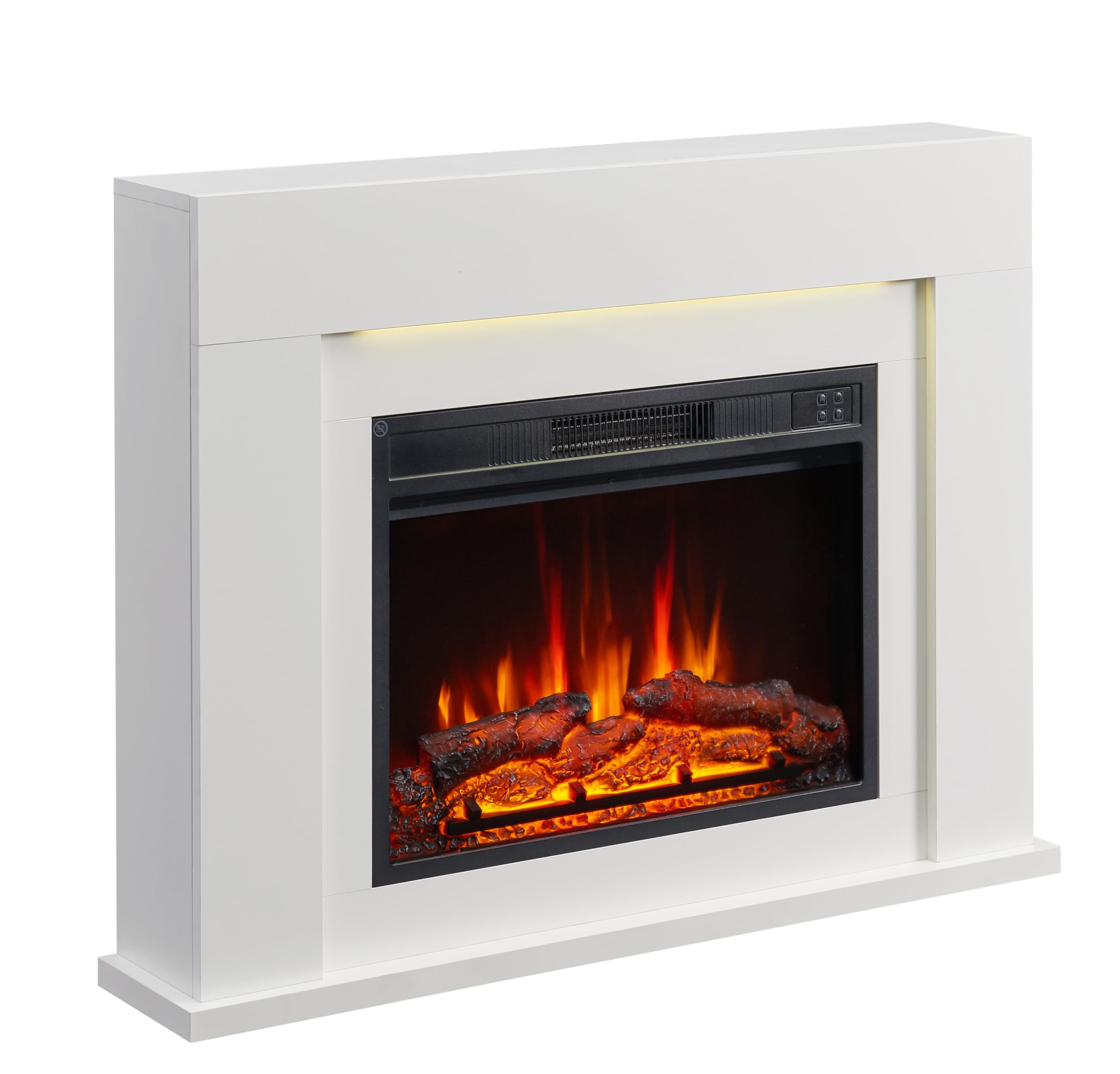FLAMEKO Acacia 99cm/39" Freestanding Electric Fireplace Suite with 13 Colour Ambient Light 1-2kW Fan Heater Remote Modern Fire