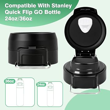 Stanley Quick Flip GO Lid Replacement, Stanley 24oz / 36oz Cover Cap, BPA Free Push Button, Leak Proof Lid with Carry Loop for Travel/Sports, Spill Proof Reusable Top for Stanley Accessories, Black