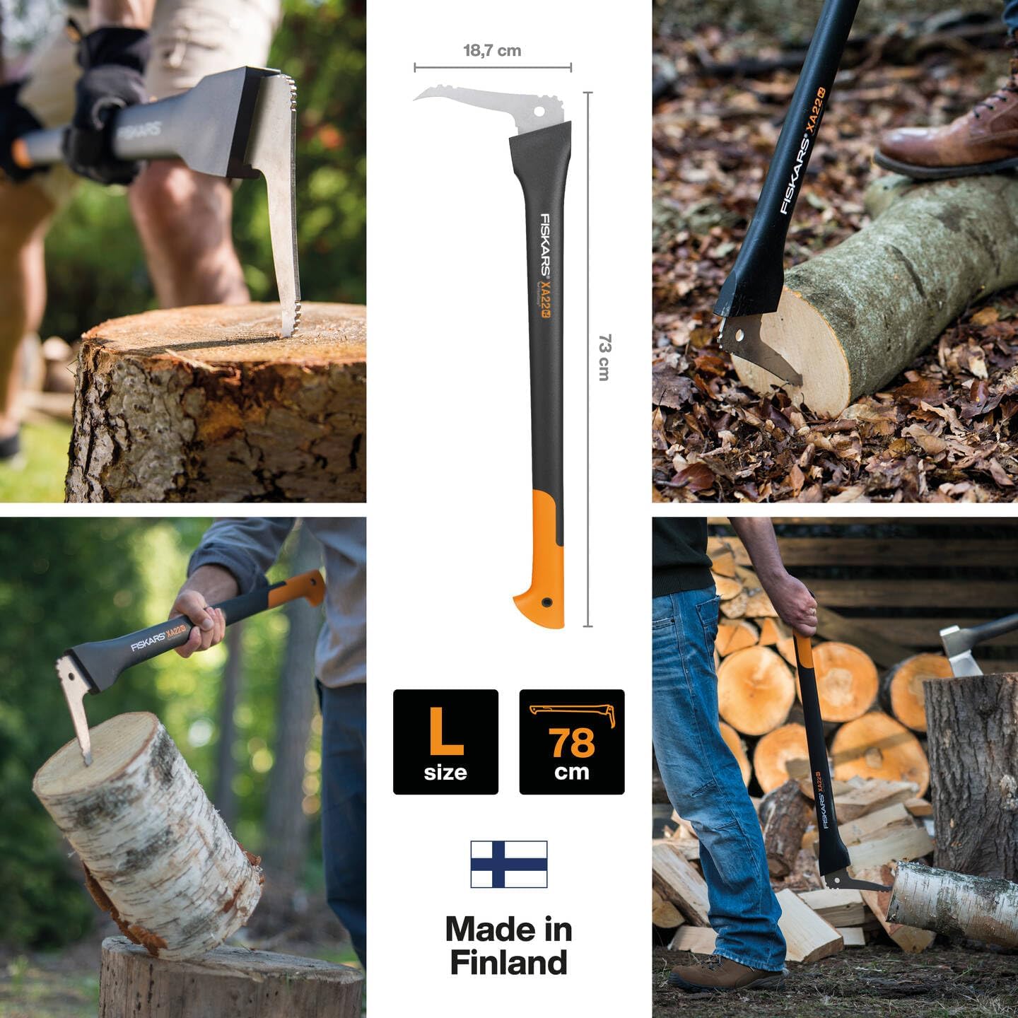 Fiskars WoodXpert XA22 Sappie, Length: 78 cm, Hardened Steel Blade/Fiberglass Resistant Handle, Storage and Transport Case Included, Black/Orange, 1003623