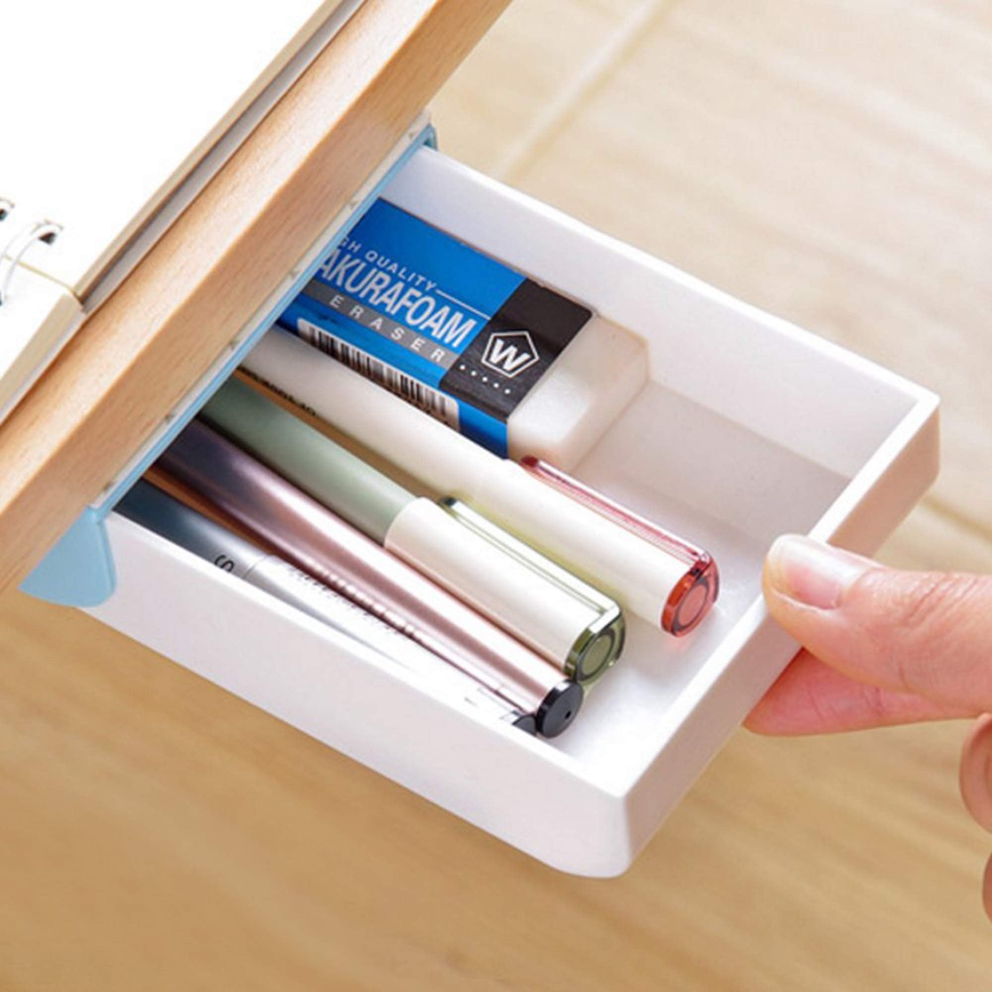 Drawer Pencil Tray Self-Adhesive Pop-Up Hidden Desktop Organizer (Blue)