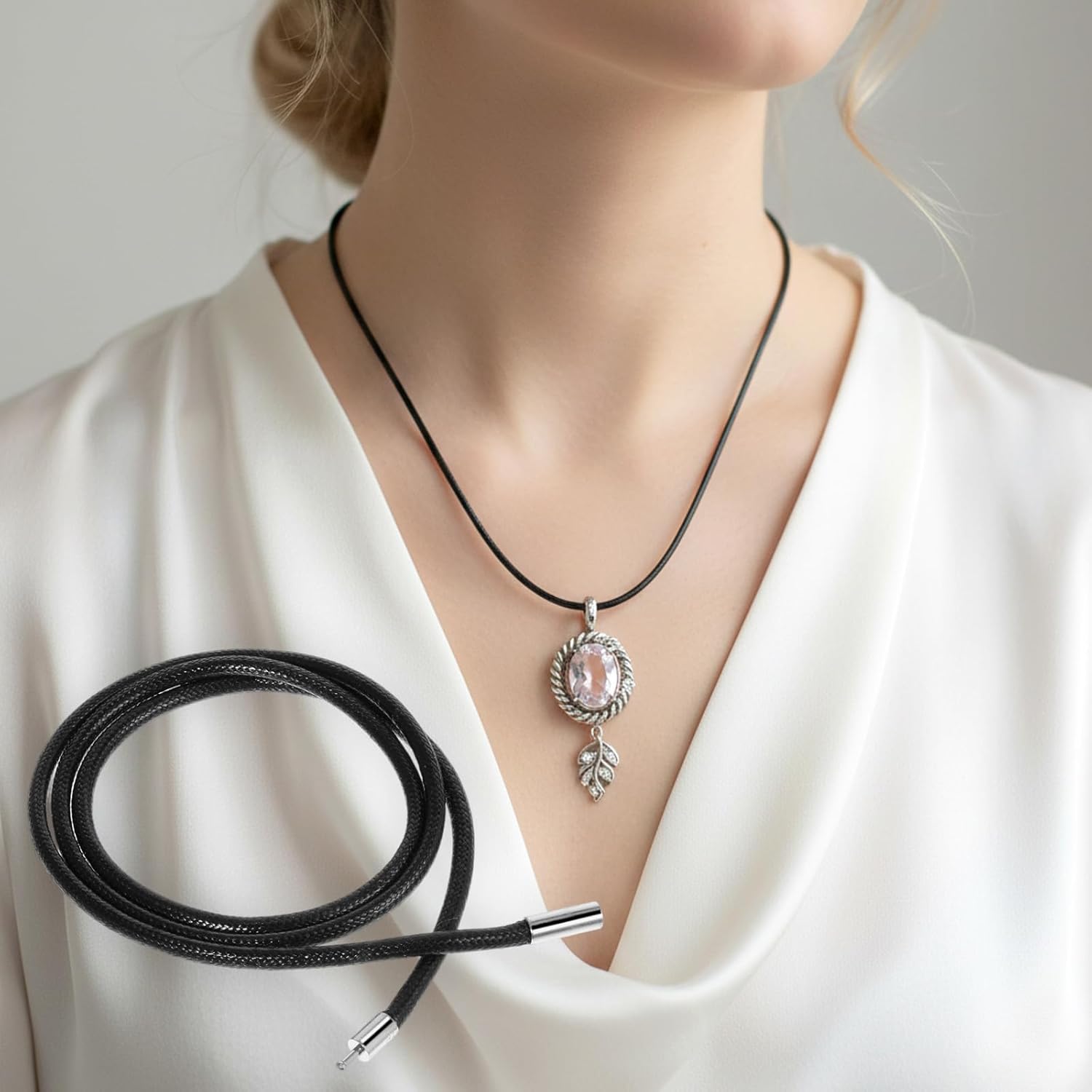 Black Cord Necklace, 4PCS DIY Woven Leathers Cord Necklace for Pendants,1.5/3mm Width, 16”18" 20" 22" Waterproof Leather Rope, Beading Cords and Threads for DIY Jewelry Making - Image 7