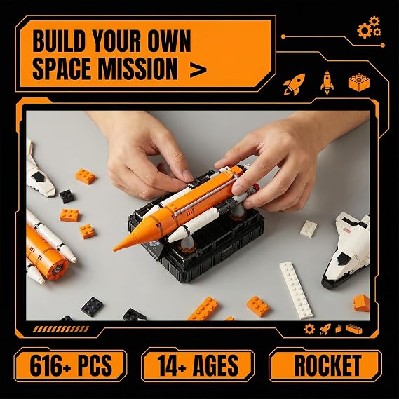 Space Shuttle Building Blocks Set, 616 Pieces Mini Rocket Model Kit with Launch Pad, Space Program Collectible Display, STEM Inspired Construction Toy for Hobbyists & Enthusiasts