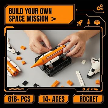 Space Shuttle Building Blocks Set, 616 Pieces Mini Rocket Model Kit with Launch Pad, Space Program Collectible Display, STEM Inspired Construction Toy for Hobbyists & Enthusiasts