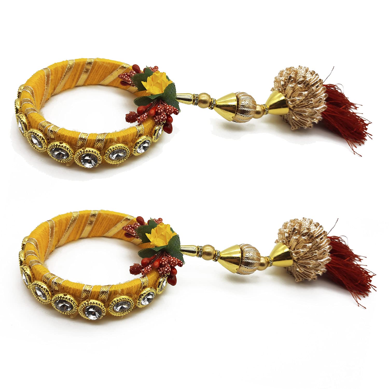 ascension ® Flower Beats Bracelet Kundan Kada Gota Pati Golden Thread and Pearl Jumar Latkan Kaleera bangle, kalere Kada Flower Lumba Rakhi for Bhabhi Girls Women Sister (B08BRRBFVP) Amazon Price History, Amazon Price Tracker
