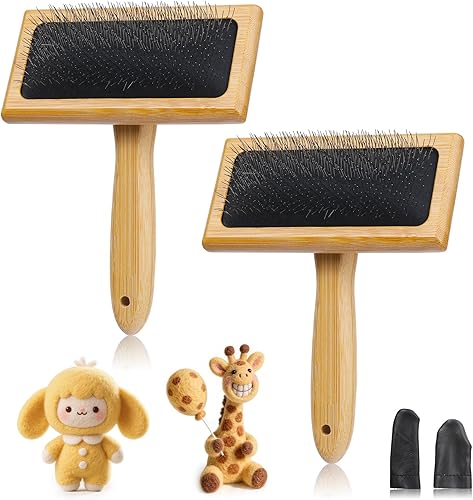 2 piezas grandes de lana de madera, cepillos de cardado de fieltro de aguja con cunas de dedo, cepillos de fieltro de aguja de lana para fieltro de