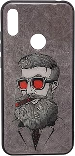 جراب ضهر بتصميم رجل مع سيجار من البولي اليوريثين الحراري لهاتف هواوي Y6 2019 - رمادي، حافظة بسيطة