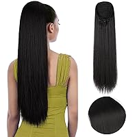 Vista 18 de SEIKEA - Extensiones de cola de caballo de 28" con cordón, cola de caballo larga y recta sintética, suave y natural, con clip, extensión de cabello