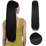 SEIKEA 28 Ponytail Extensions Drawstring Long Straight Fake Pony Tail Natural Soft Clip in Hair Extension Synthetic Heat Resistant Hairpiece - Black