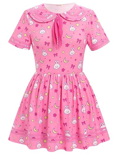 ABAFIP Women's One Piece Bodysuit Pajamas Romper Cute Short Sleeve Doll Collar Pjs Nightwear Rompers Dress - X-Large - Rose