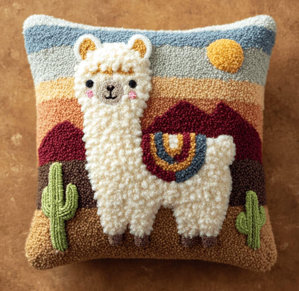 Kitquiver Latch Hook Kits for Adults Alpaca Rug Cover Pillowcase Beginner DIY Needlework Embroidery Kits Handmade Set Craft Sofa Home Decor 43X43Cm