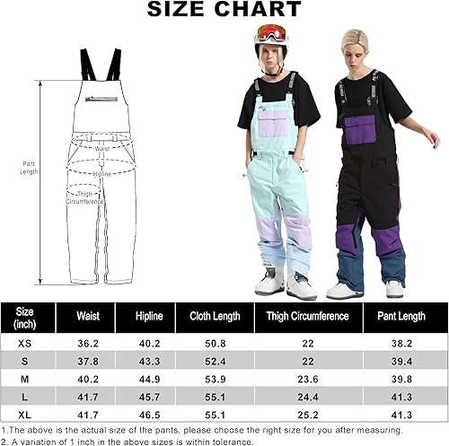 Miniatura 6 de GSOU SNOW Pantalones de esquí para mujer, overol con peto de nieve, impermeable, resistente al viento, aislado, correa ajustable, cálido para