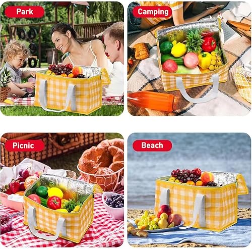 Miniatura 4 de Bolsa de picnic aislada reutilizable, bolsa de playa con cremallera superior, bolsa aislada para calientes o fríos, cesta de picnic plegable,