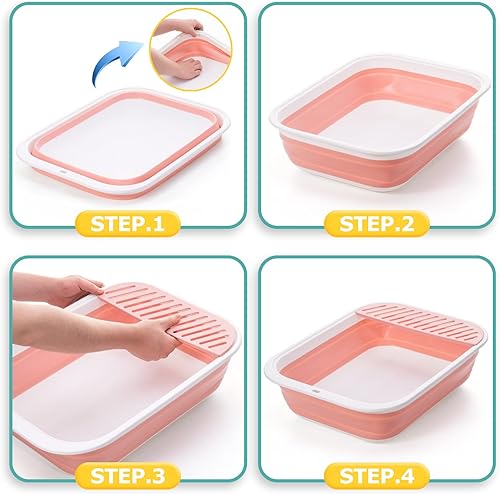 Miniatura 7 de TomteNisse Caja de arena para gatos con parte superior abierta, grande, plegable, con lados ajustables en altura, antisalpicaduras, sin olor,