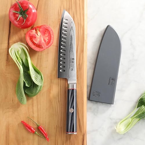 Miniatura 4 de Cangshan YARI Series 501240 X-7 Cuchillo Santoku de acero Damasco de 7 pulgadas con funda