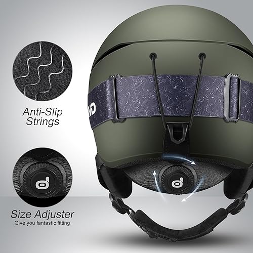 Miniatura 6 de Odoland Casco de esquí de nieve, casco de snowboard con gafas, compatible con Googles, ajuste de dial, casco certificado de seguridad y gafas