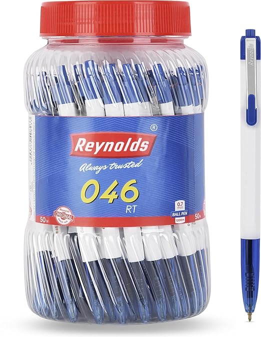 Reynolds 046 50 Pens BLUE I Lightweight Ball Pen With Comfortable Grip for Extra Smooth Writing I School and Office Stationery | 0.7mm Tip Size | Pen for BTS