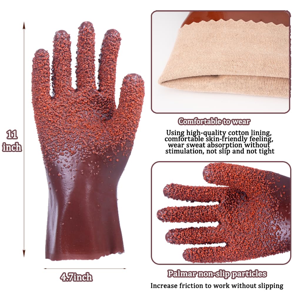 3 pares de guantes de alcantarillado resistentes | Guantes de trabajo con revestimiento de PVC resistentes a la abrasión para limpieza de desagües y fontanería, aceite y resistentes