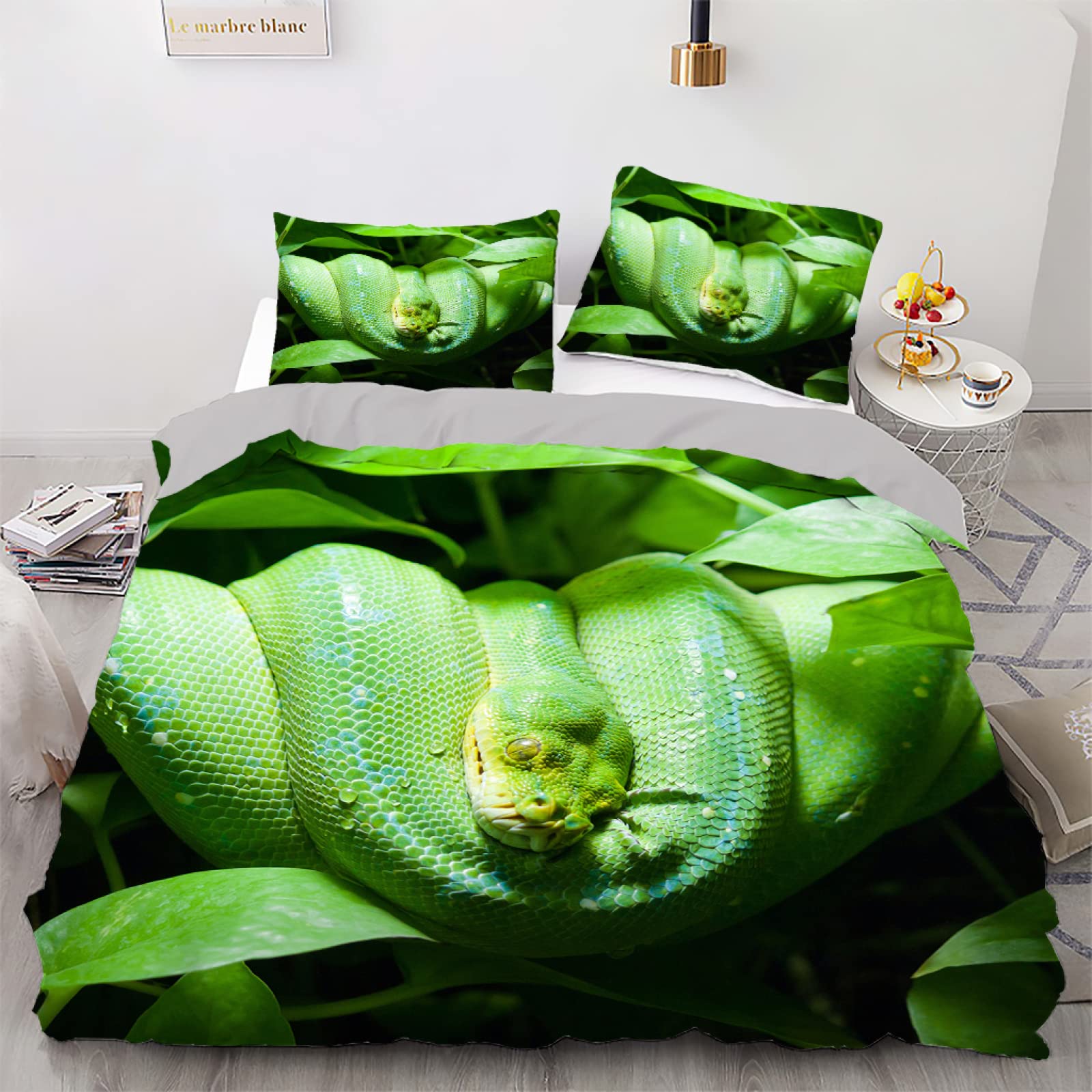 Parure de lit 90x190 Vertbaudet motif serpent cyan en microfibre avec taie