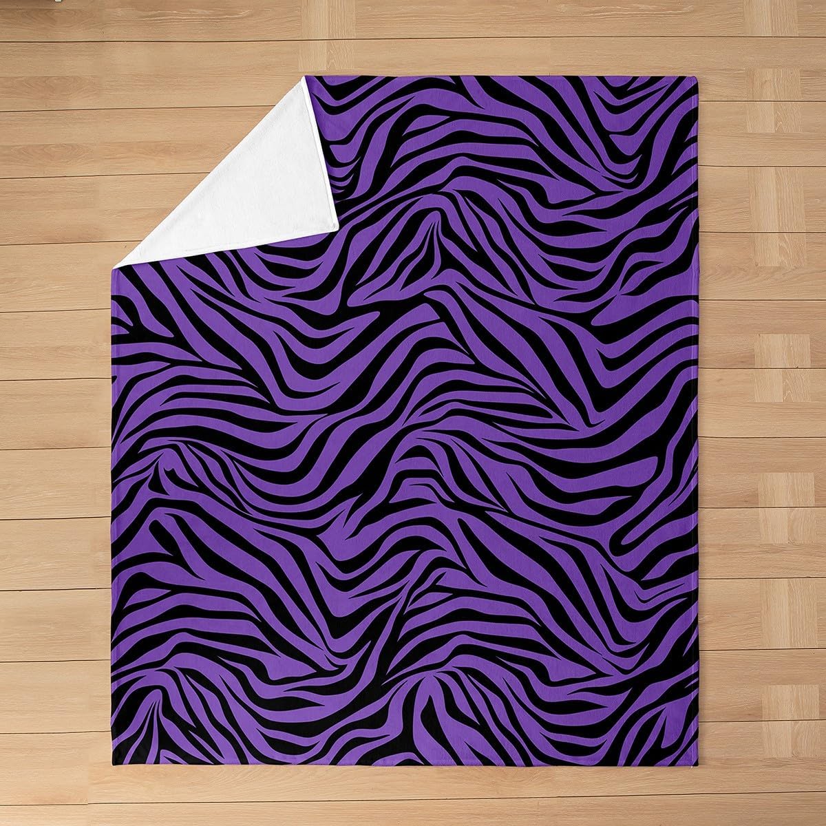 Zebras Skin Flannel Blanket for Boys Girls Kids Super Soft Warm Black Purple Stripes Fleece Blanket Zoo Animal Fur Throw Blankets Zebra Bed Blanket Gifts for Teens Women(Queen 90"x90")