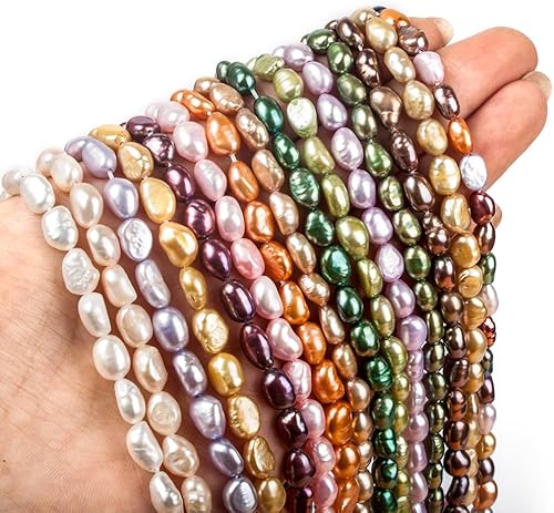 Miniatura 4 de MINGHANG Cuentas de perlas naturales de agua dulce de 0.23 a 0.18 pulgadas, perlas irregulares genuinas de 15 pulgadas para hacer joyas de bricolaje