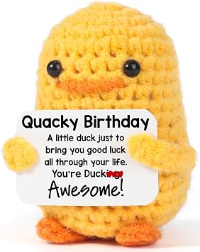 MBL Birthday Gifts for Women Men - Quacky Birthday, You are Awesome Happy Funny Thanksgiving Christmas Stocking Stuffers Crochet Duck for Him Her Teen Boys Girls Sister Best Friends Female Coworkers