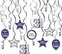 Vista 49 de Serpentinas de remolinos de cumpleaños feliz de 16 años con purpurina azul y plateada - Kit de 15 piezas de remolinos colgantes para el kit