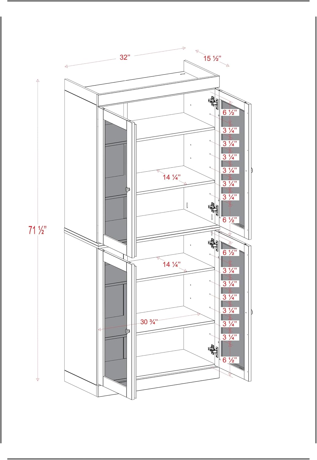 Palace Imports 100% Solid Wood 32"" Bathroom Storage Cabinet with Frosted Glass Doors & Adjustable Shelves
