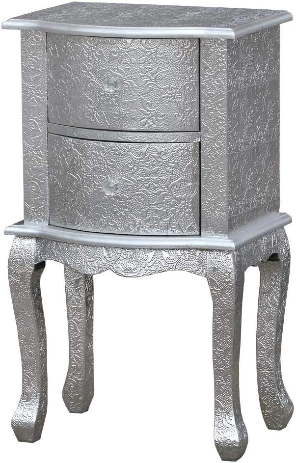 DUSX Chaandhi Kar Silver Embossed 2-Drawer Bedside Cabinet