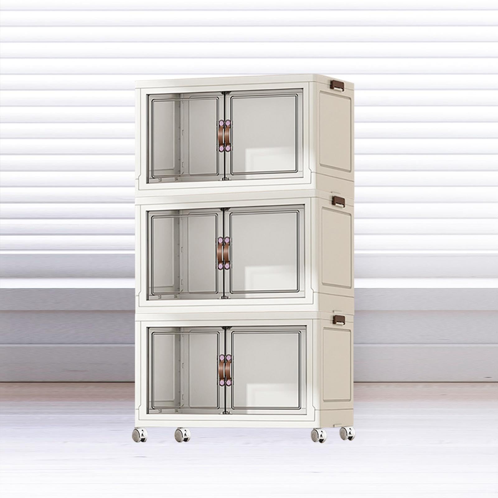 Faltbarer Lagerschrank, Stapelbare Lagerbehälter, Modisch mit Lenkrollen, Lagerbehälter, Zusammenklappbare für Hotels, Weiß 3 Lagen 45 cm
