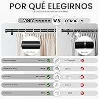 Vista 4 de Barras de cortina para ventanas de 48 a 84 pulgadas (4-7 pies), barras de cortina negras de 1 pulgada de diámetro con diseño de tapa de extremo