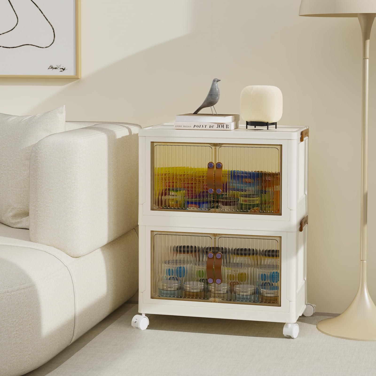 PIPIPOXER Aufbewahrungsbox mit Deckel, 35L Boxen Aufbewahrung mit Rädern und Rollen, Ordnungsboxen Storage boxes Kisten, Kunststoffbox Plastikbox Stapelkisten Lagerboxen Durchsichtig Groß 2 Stück