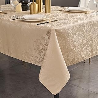 Romanvicky Jacquard Tablecloth Gold Flowerl Pattern Rectangle Table Clot...