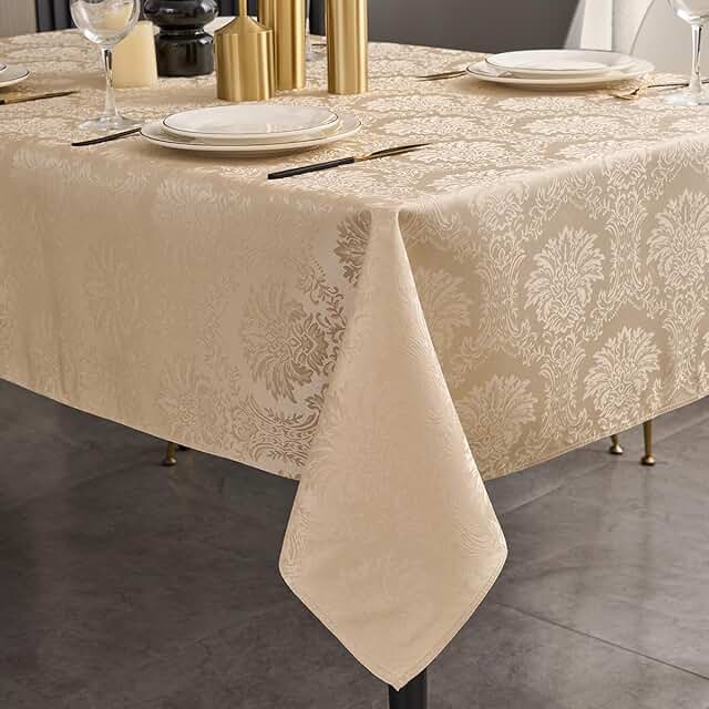Romanvicky Christmas Jacquard Tablecloth Gold Flowerl Pattern Rectangle ...
