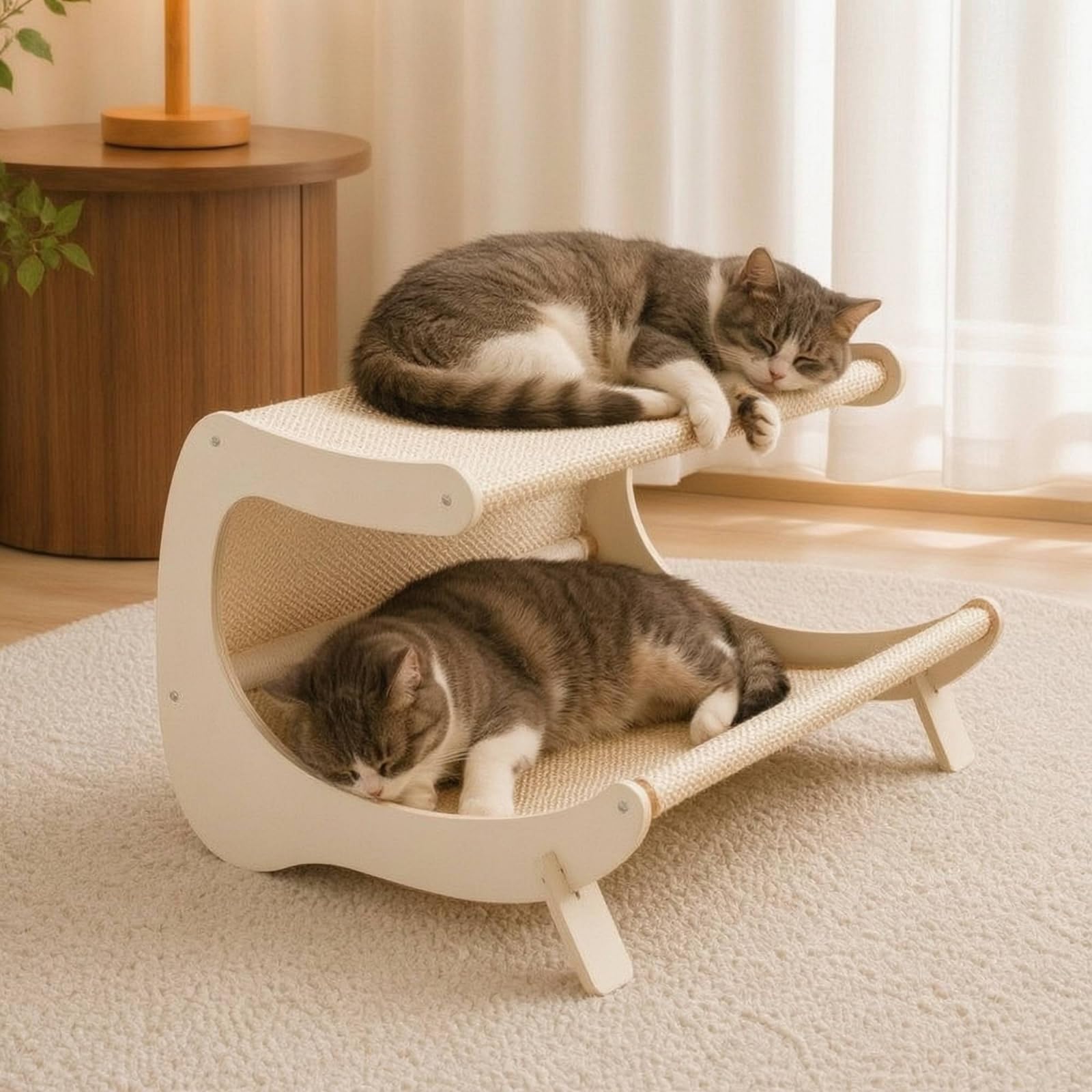 Doppelstock-Kratzliege stöckig Katzenmöbel mit Kratzfläche erhöht Katzenbett mit Kratzbrett für Mehrkatzenhaushalt, Indoor, B06M2 Sisal-Netzgewebe – Atmungsaktiv Und Wärmeableitend